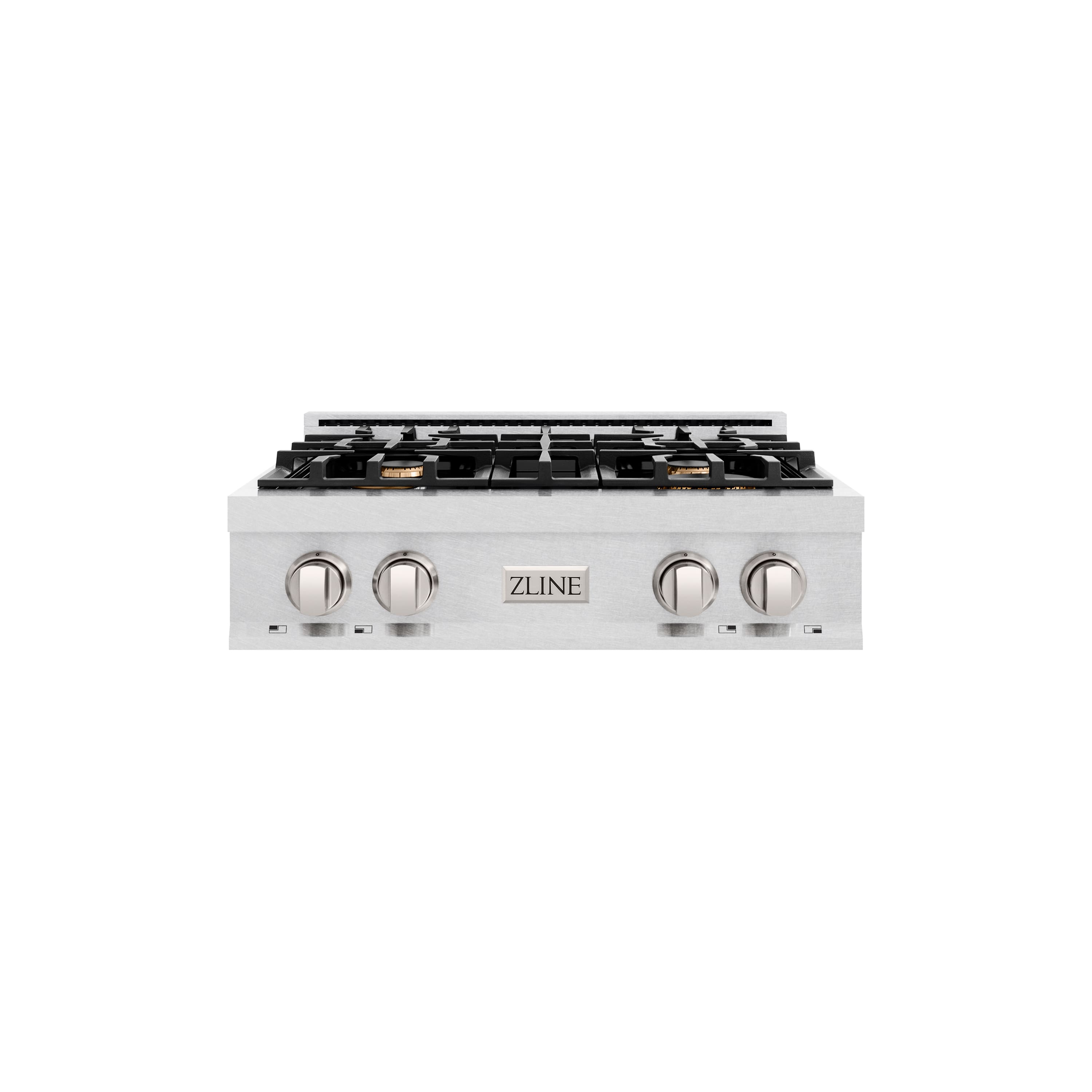 ZLINE - 30 in. Classic Gas Rangetop w/ 4 Brass Burners & Porcelain Cooktop in Satin Stainless Steel - Satin Stainless Steel