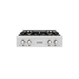 ZLINE - 30 in. Classic Gas Rangetop w/ 4 Brass Burners & Porcelain Cooktop in Satin Stainless Steel - Satin Stainless Steel