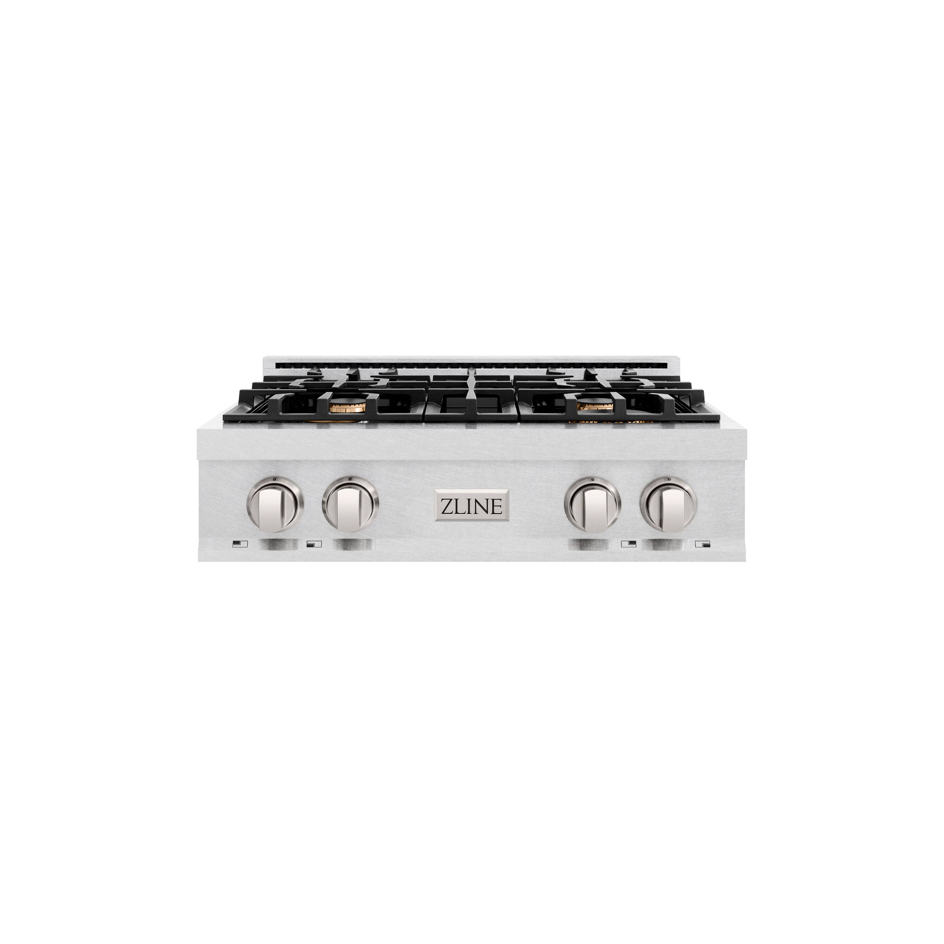 Front. ZLINE - ZLINE 30 in. Classic Gas Rangetop w/ 4 Brass Burners & Porcelain Cooktop in Satin Stainless Steel - Satin Stainless Steel.