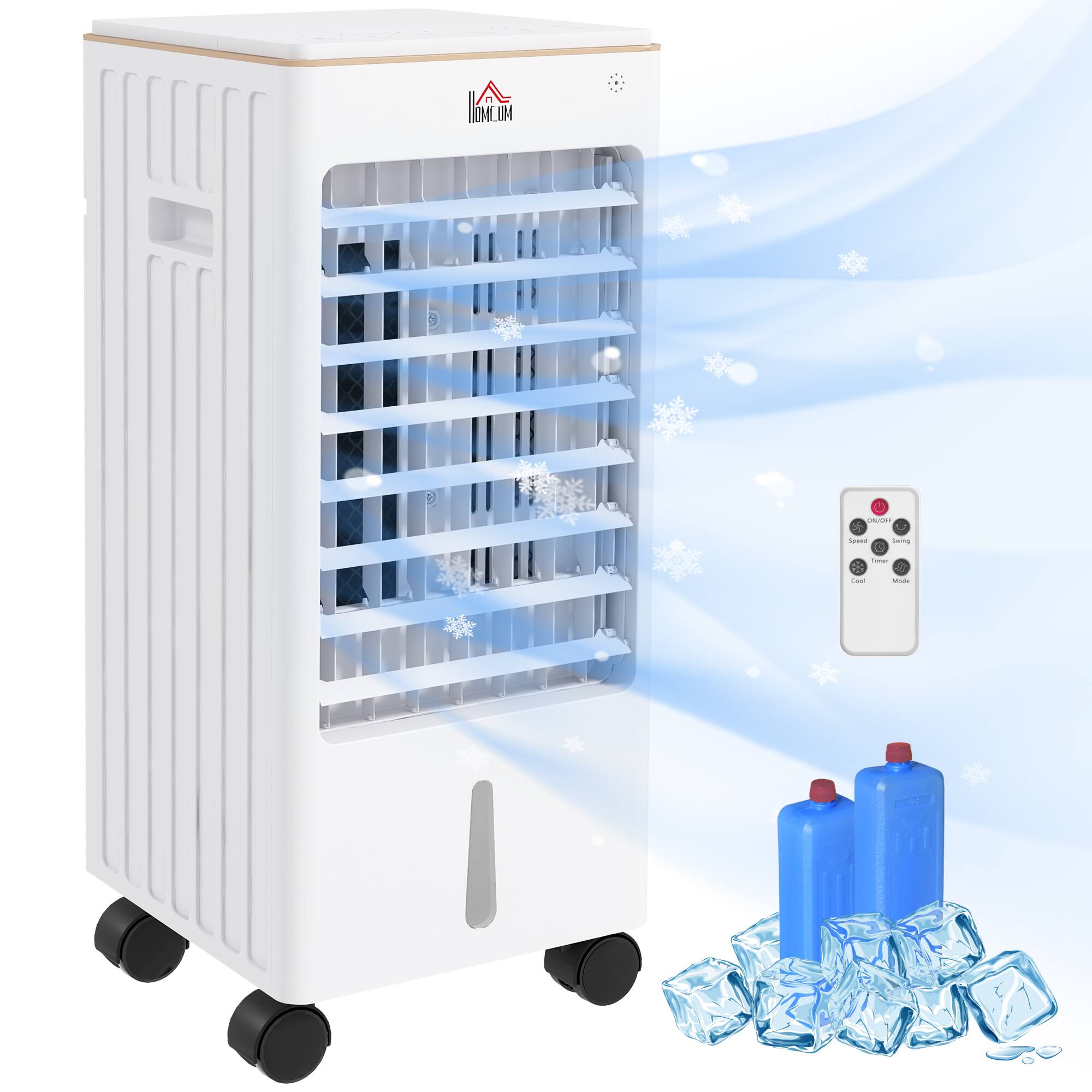 Front. Tiramisubest - 21-Inch Portable Evaporative Air Cooler with Ice Packs, 3-in-1 Cooling Fan, 7.5H Timer, 60° Oscillation, Remote Control - White.