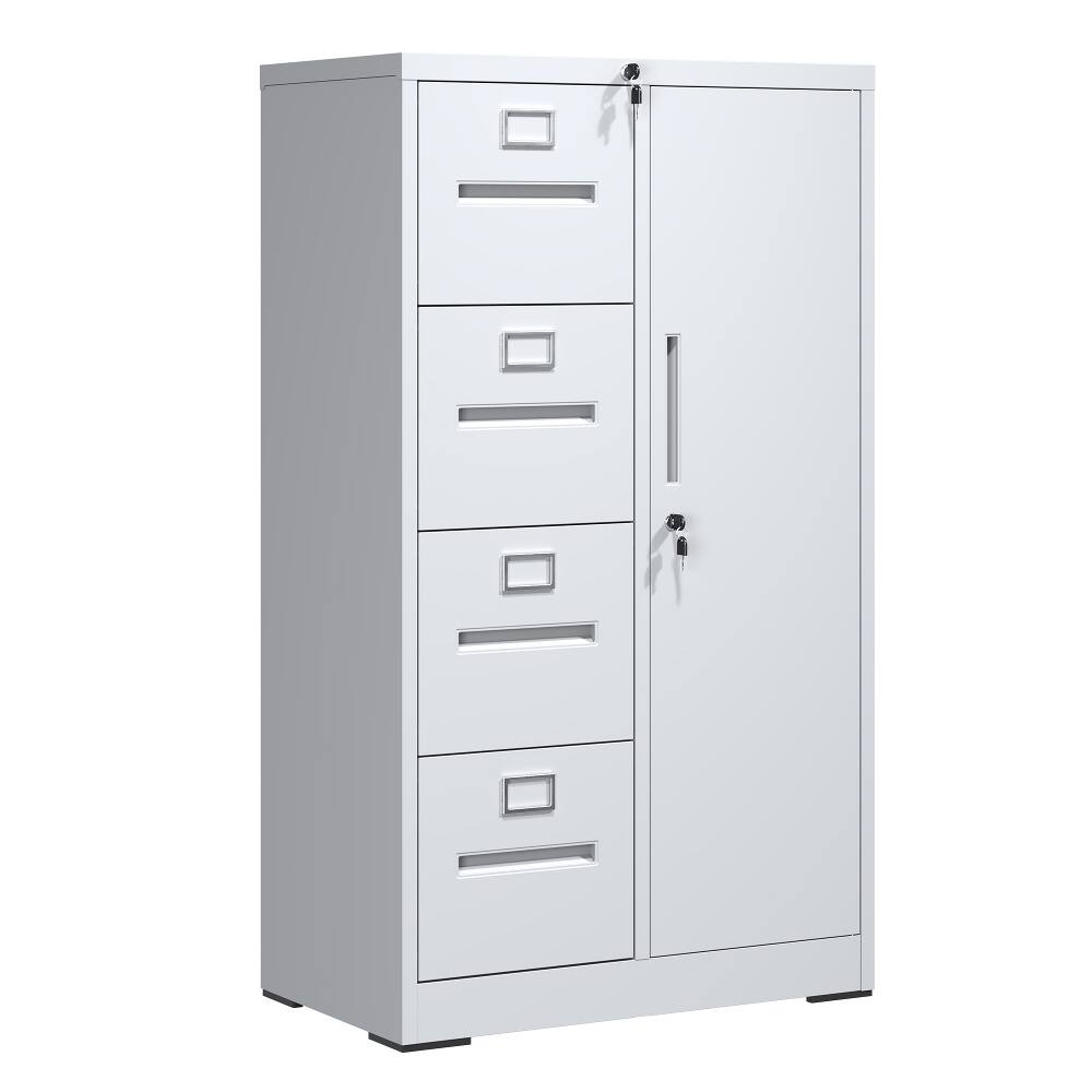 Angle. Loheer - Loheer Metal Filing Cabinet 4 Drawer Vertical File Cabinet with Lock and Wardrobe Door White Office Storage.