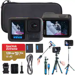 GoPro - HERO13 Action Camera Bundle w/ Battery, Card, Case and Selfie Tripod Stick - Black