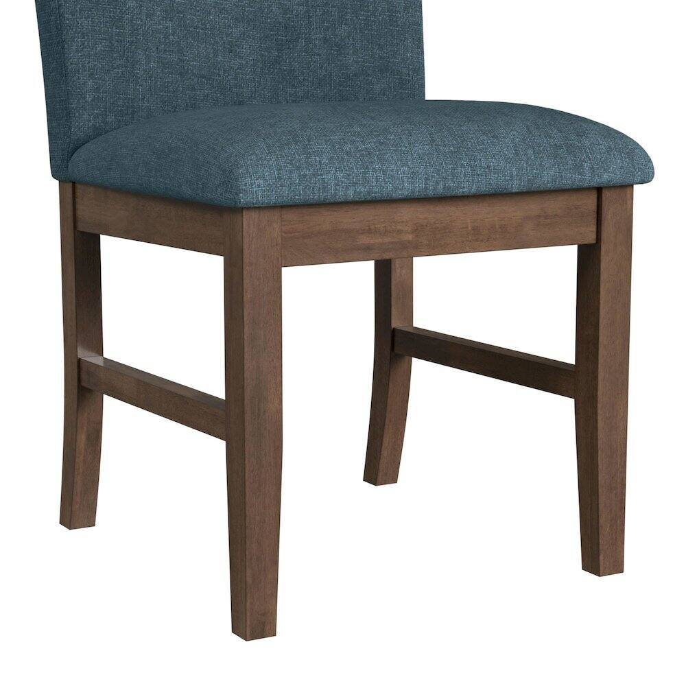 Angle. Picket House Furnishings - Veronica Dining Side Chair with Denim Blue Fabric in Walnut - Walnut.