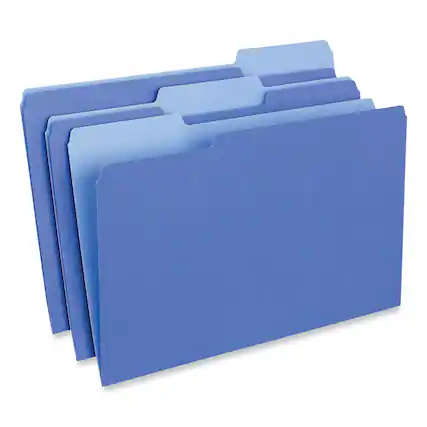 Front. Universal - Interior File Folders, 1/3-Cut Tabs: Assorted, Legal Size, 11-pt Stock, Blue, 100/Box.