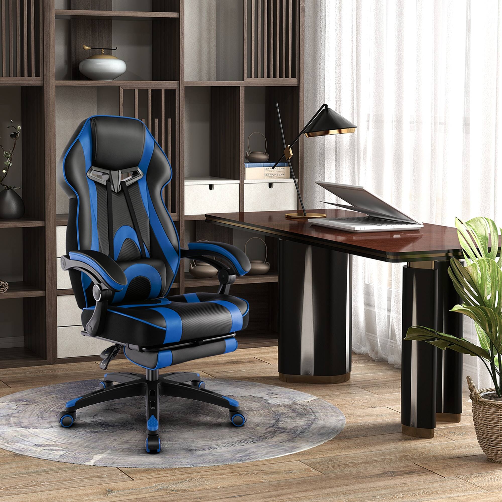 Alt View 7. Costway - Costway Adjustable E-Sports Racing Style Chair with Padded Headrest, Lumbar Support - Black + Blue.