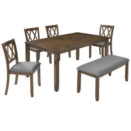 APRILSOUL - Elegant 6-piece Wooden Dining Table Set with 4 Chairs and a Bench 6 People Rectangular Dining Table Set - Walnut