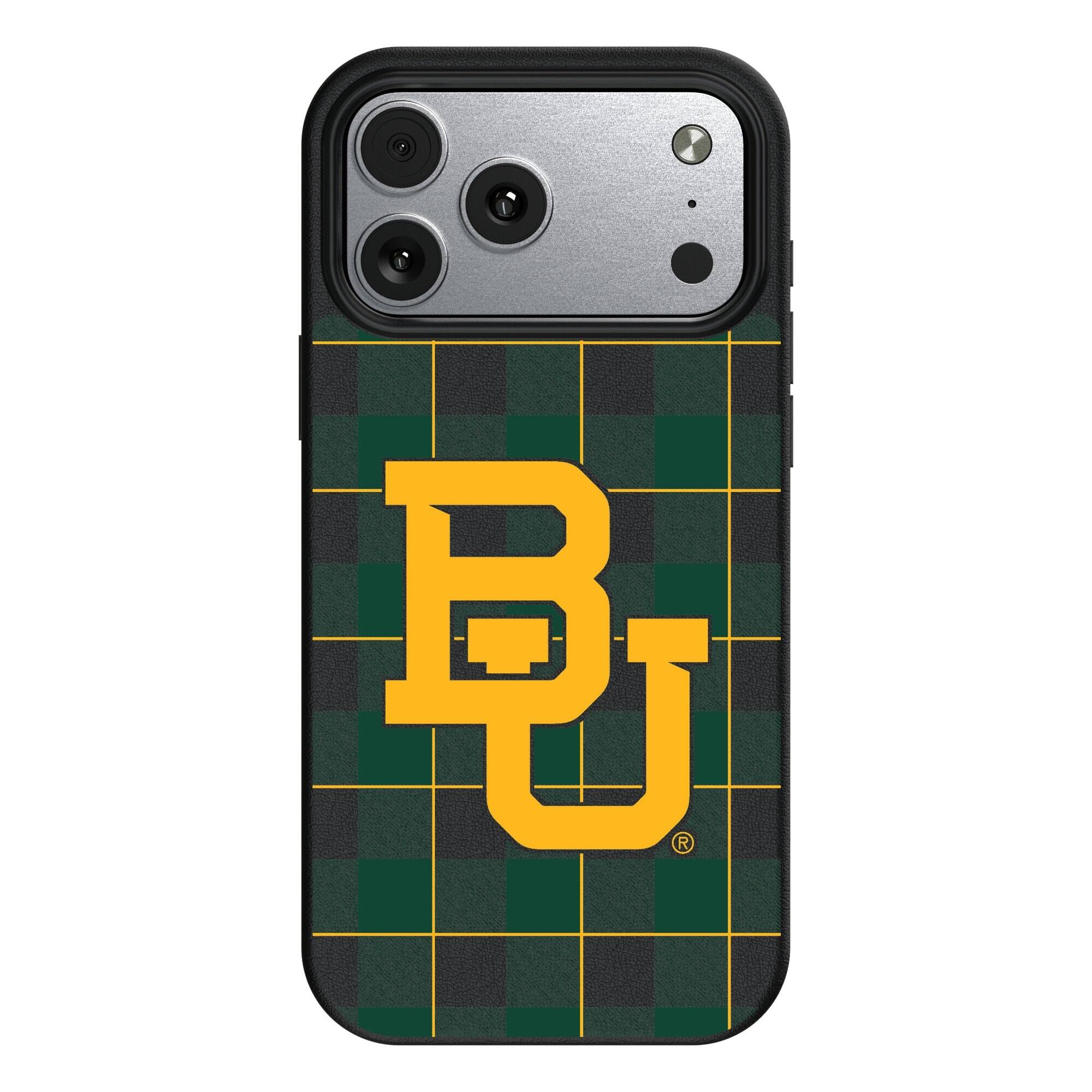 Front. Keyscaper - Baylor Bears Plaid Magnetic Bump iPhone Case - 16 Plus - Black.