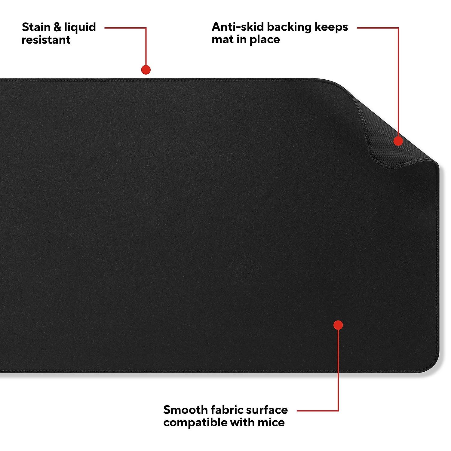 - Stain & liquid resistant
- Anti-skid backing keeps mat in place
- Smooth fabric surface compatible with mice