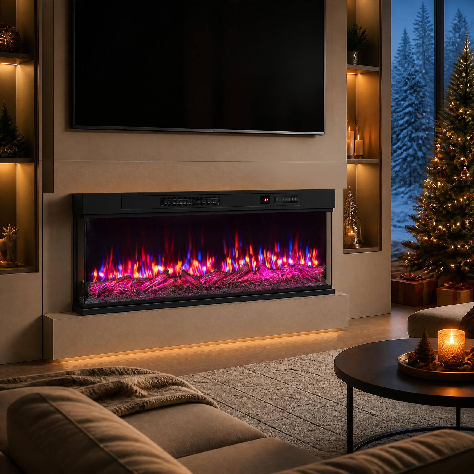 Alt View 3. Costway - Costway 50" 3-Sided Built-in Electric Fireplace Insert with 12 Flame Colors, 5 Brightness 50" - 50" Black.