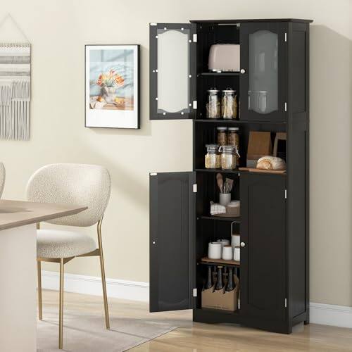 Alt View 5. Ecooso - 64.5 Inches Tall Bathroom Storage Cabinet with Frost Glass Doors and Shelves - Black.