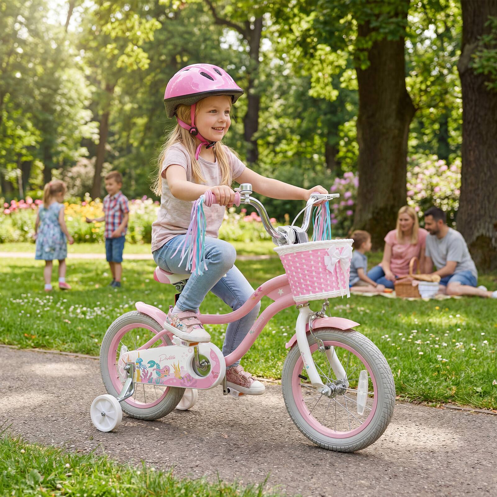 Alt View 1. Costway - Costway 14" Kids Bike with Training Wheels Hand Coaster Brakes Adjustable Seat Handlebar - Pink.