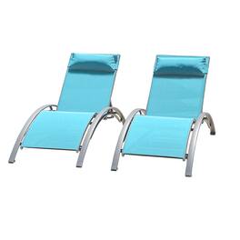 Ecooso - Set of 2 Outdoor Aluminum Chaise Lounges with 5-Position Adjustable Backrest, Stackable Design, and Detachable Pillow - Lake Blue