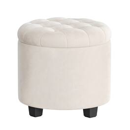 Songmics Home - Round Ottoman, Ottoman with Storage, 17.7 x 17.7 x 17.5 Inches, Foot Rest with Legs, Velvet, Load up to 330 lb - Cream White