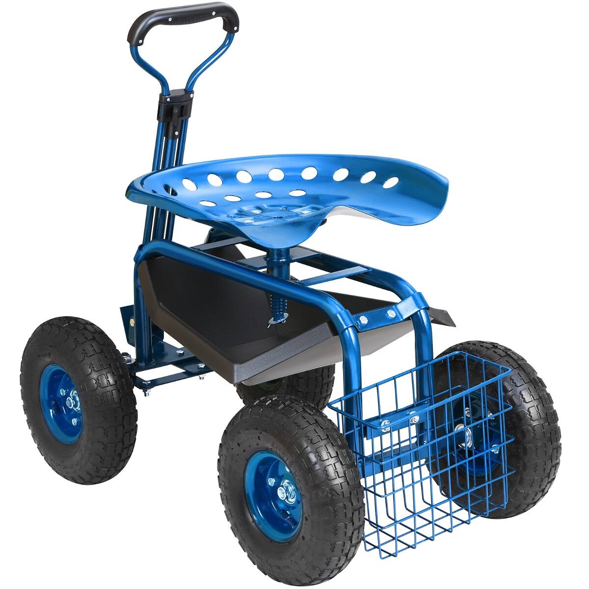 Left. Loheer - Loheer Blue Metal Garden Scooter Rolling Garden Cart with Wheels and 360 Degree Swivel Seat.