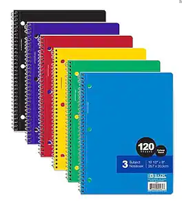Bazic - DDI 3-Subject Notebooks, College Ruled, 120 Sheets, (BAZ561) - White