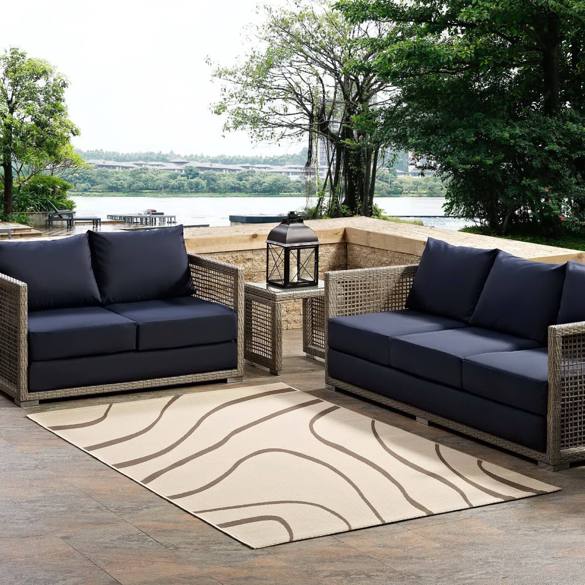 Front. Modway - Surge Swirl Abstract Indoor and Outdoor Area Rug - Light and Dark Beige.