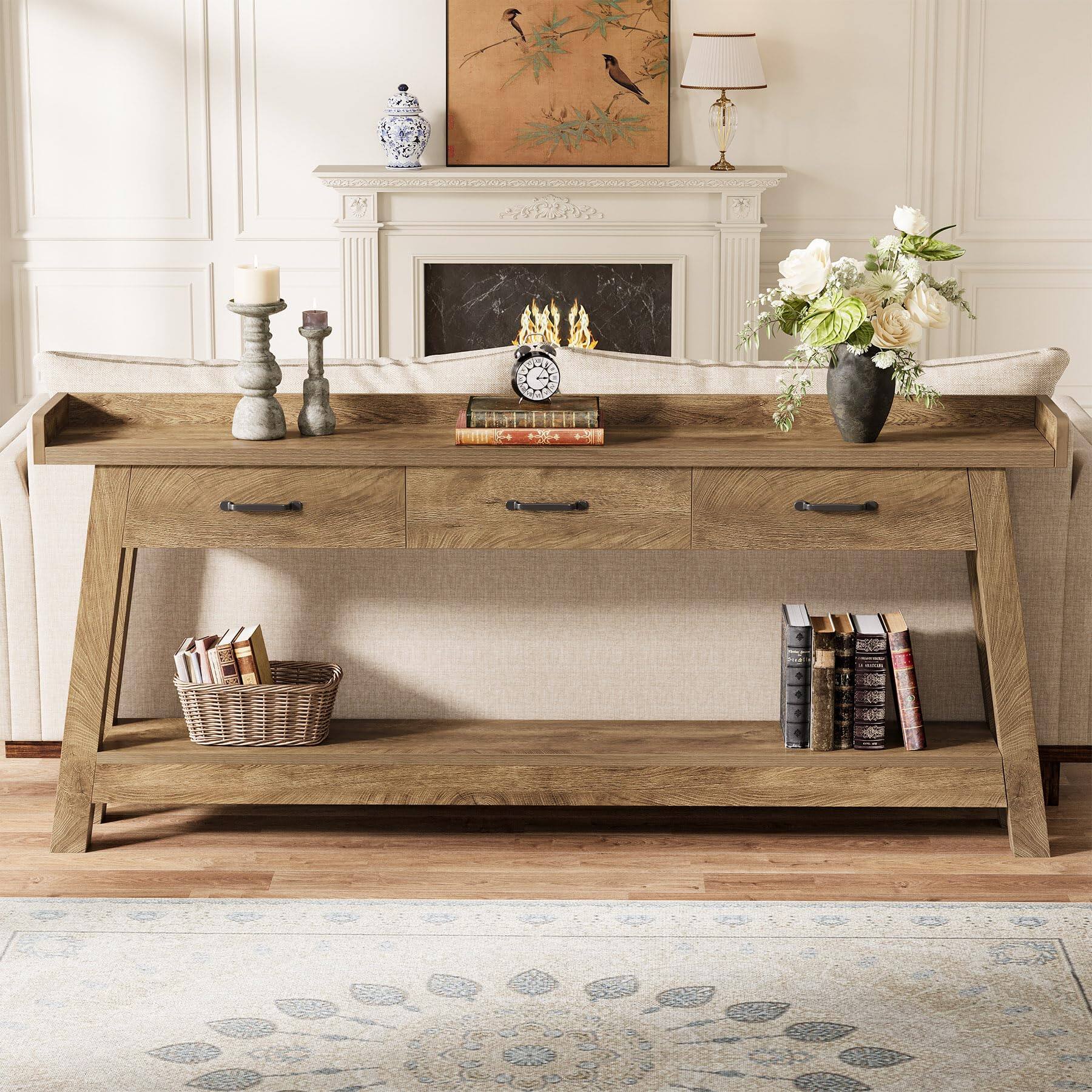Alt View 3. Tribesigns - 70.9-Inch Long Console Table with 3 Drawers, 2-Tier Sofa Table - Brown.