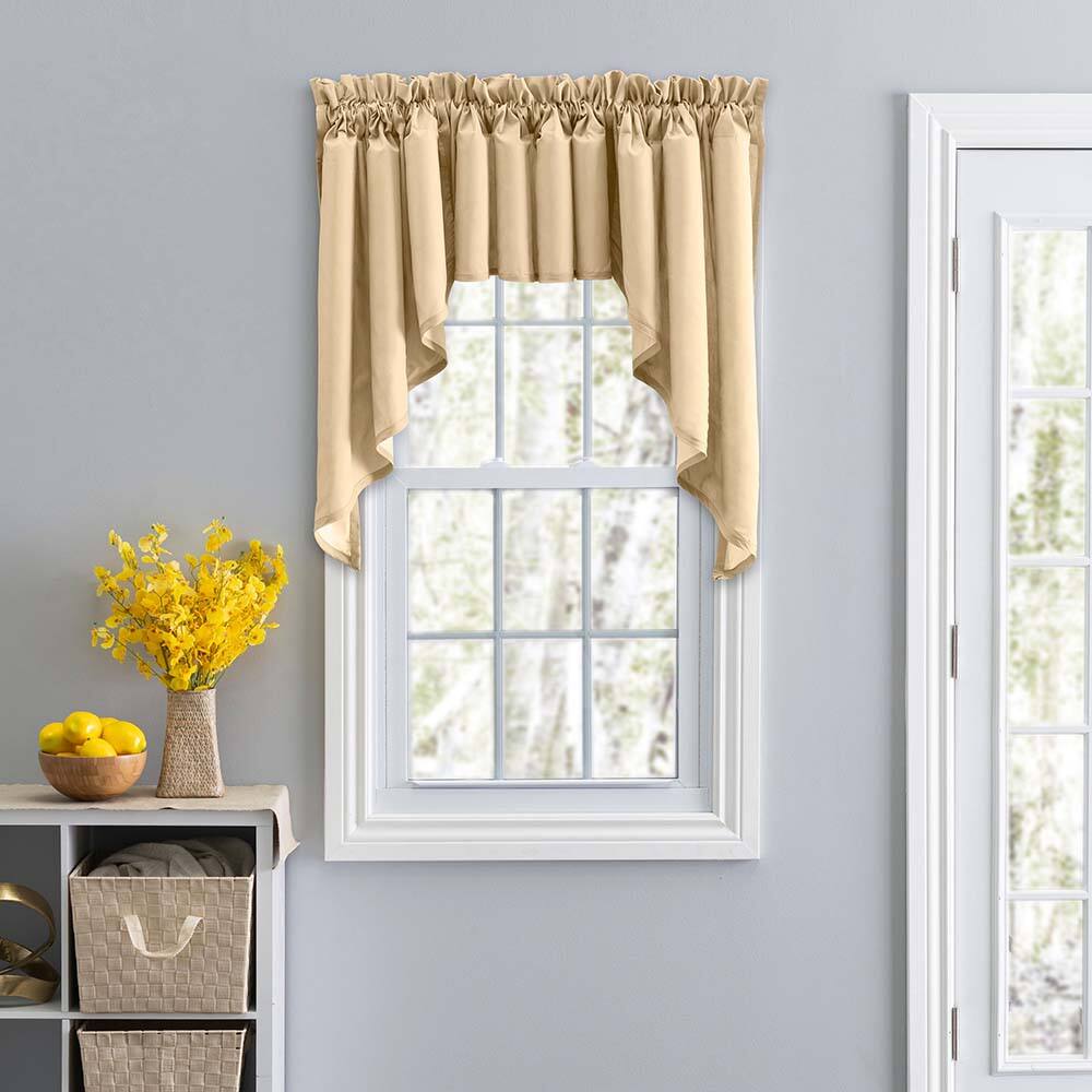Angle. Ellis Curtain - Ellis Stacey Solid Color Window 3" Rod Pocket High Quality Fabric Lined Swag Set 126"x36" Almond - Almond.