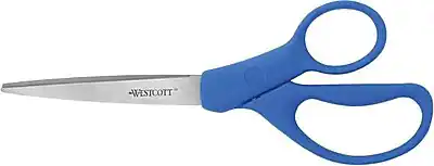 Front. Westcott - Preferred Line Stainless Steel Scissors, 8" Length, 3-1/2" Cut, Blue - Red.