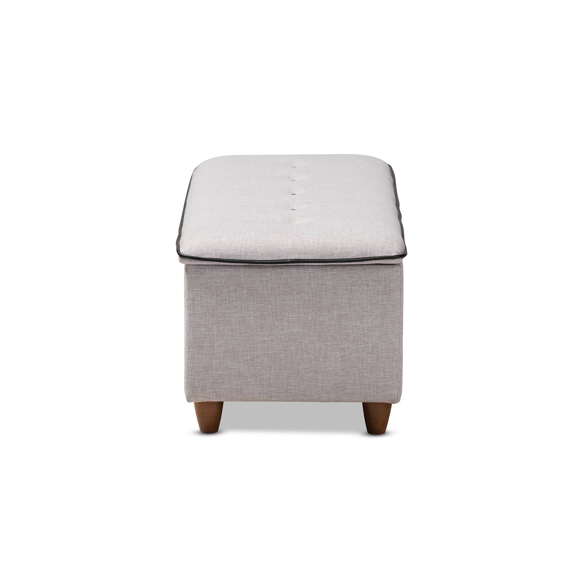Back. Baxton Studio - Marlisa Mid-Century Modern Walnut Finished Wood and Fabric Upholstered Button Tufted Storage Ottoman Bench - Grey.