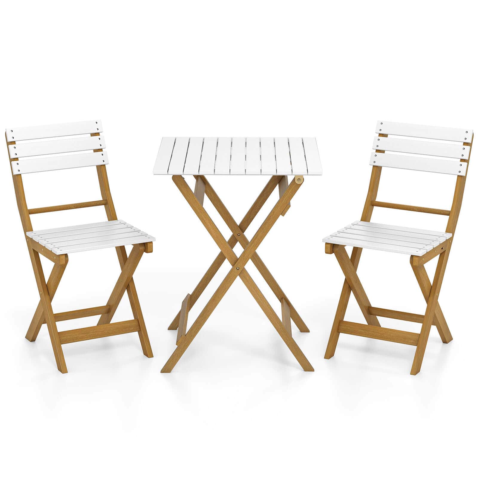 Costway - 3-Piece Folding Patio Bistro Setwith Slatted Design Small Outdoor Furniture Set - Natural