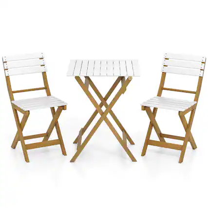 Front. Costway - Costway 3-Piece Folding Patio Bistro Setwith Slatted Design Small Outdoor Furniture Set - Natural.