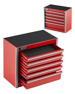 VEVOR - Metal Tool Box, 8.6-inch, Portable Metal Tool Box with 5 Drawers, Small Tool Chest with EVA Liners and PP Feet Pads - Red