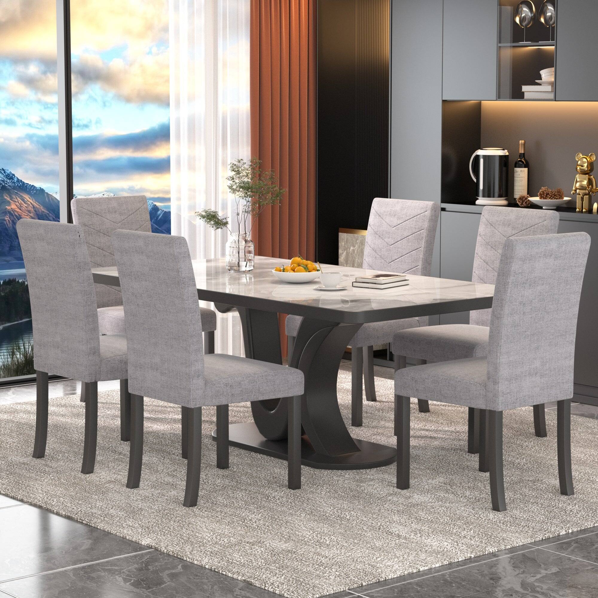 Alt View 7. Vecelo - Modern Parsons Chairs Set of 4 - High Back Ergonomic, Linen Upholstery, 260lb Capacity, Quick Assembly - Light Grey.