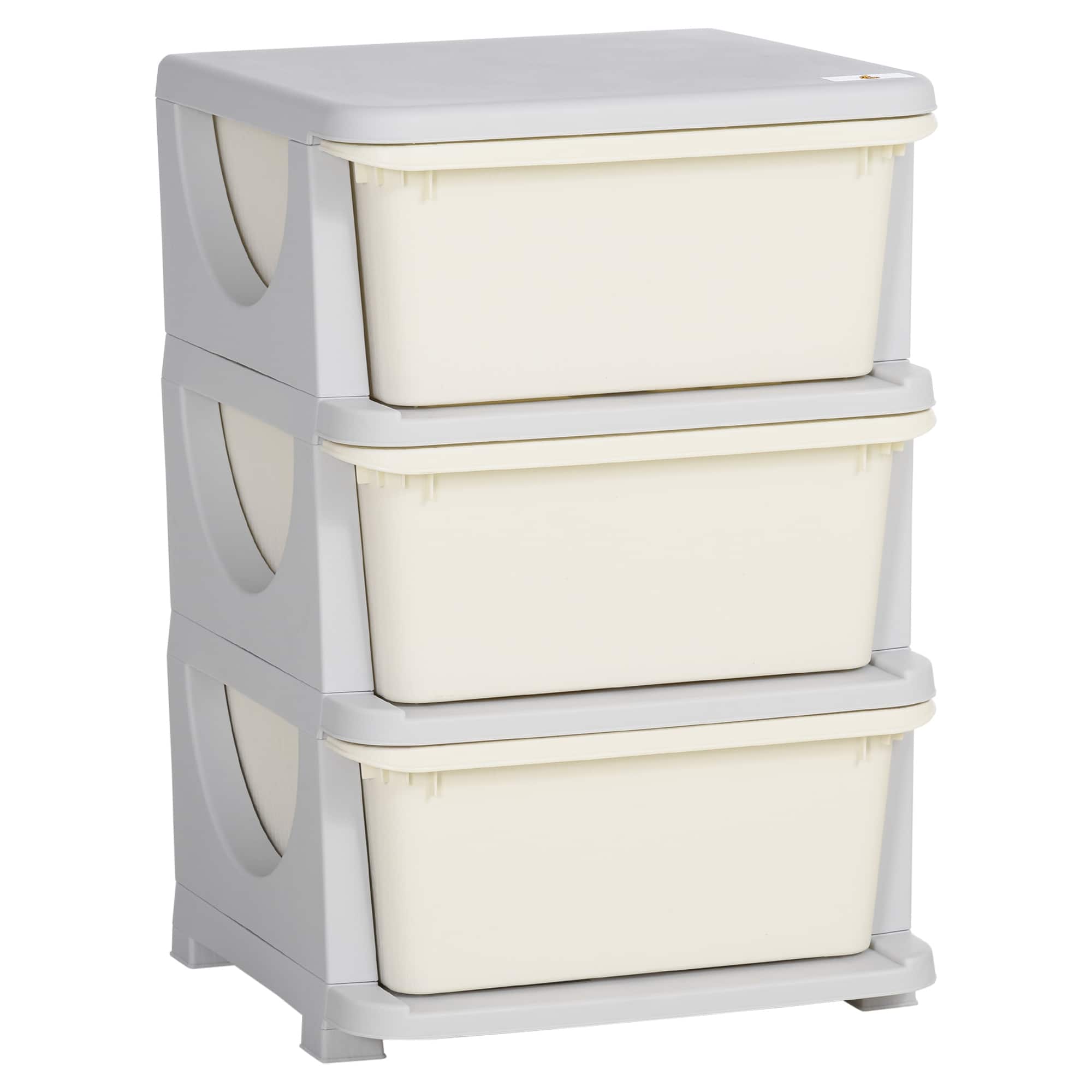 Qaba - 3 Tier Kids Storage Unit, 3 Drawer Chest Toy Organizer, Plastic Bins, Bedroom, Nursery, Living Room, Boys Girls Toddlers - Cream White price history on PriceWatchPro