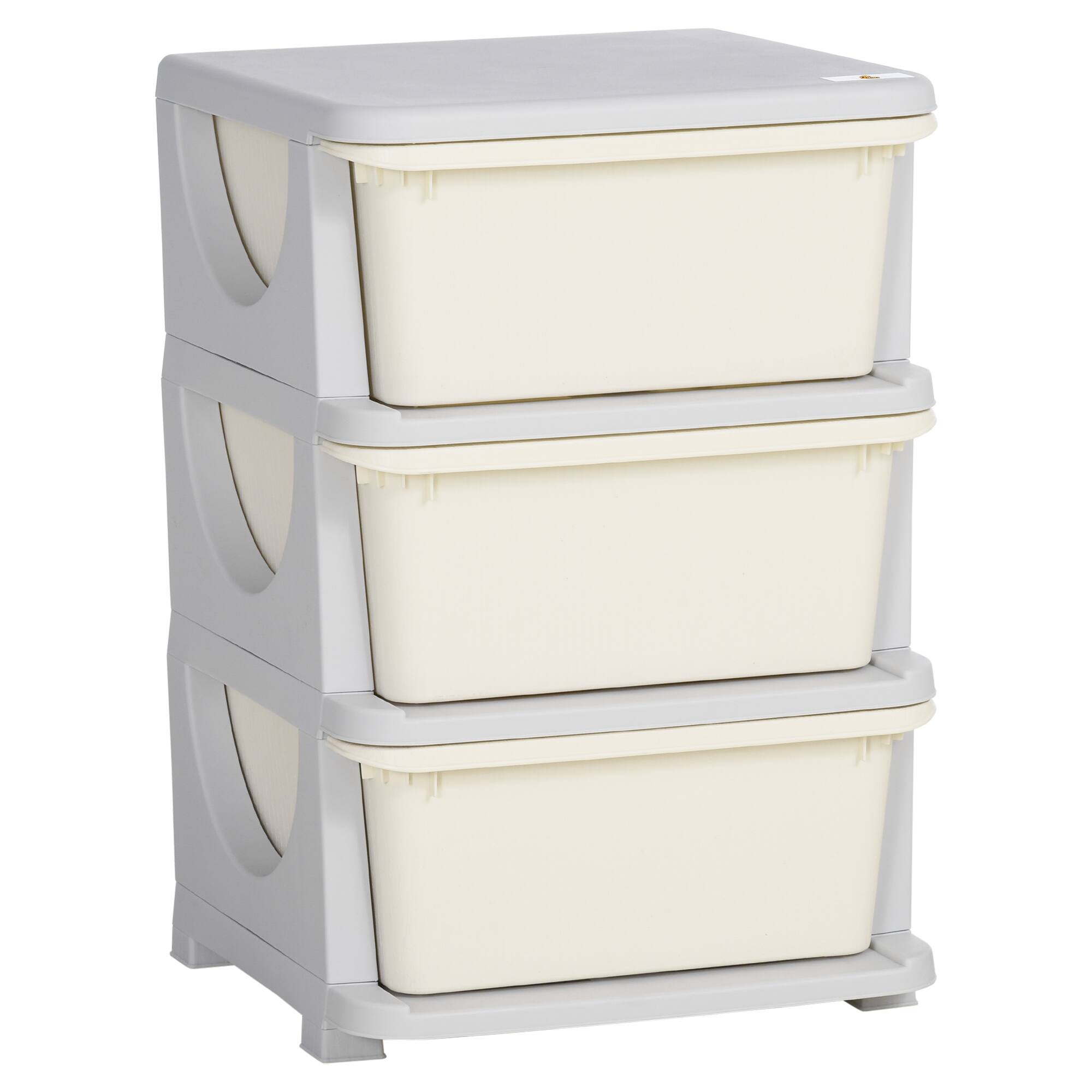Front. Qaba - 3 Tier Kids Storage Unit, 3 Drawer Chest Toy Organizer, Plastic Bins, Bedroom, Nursery, Living Room, Boys Girls Toddlers - Cream White.