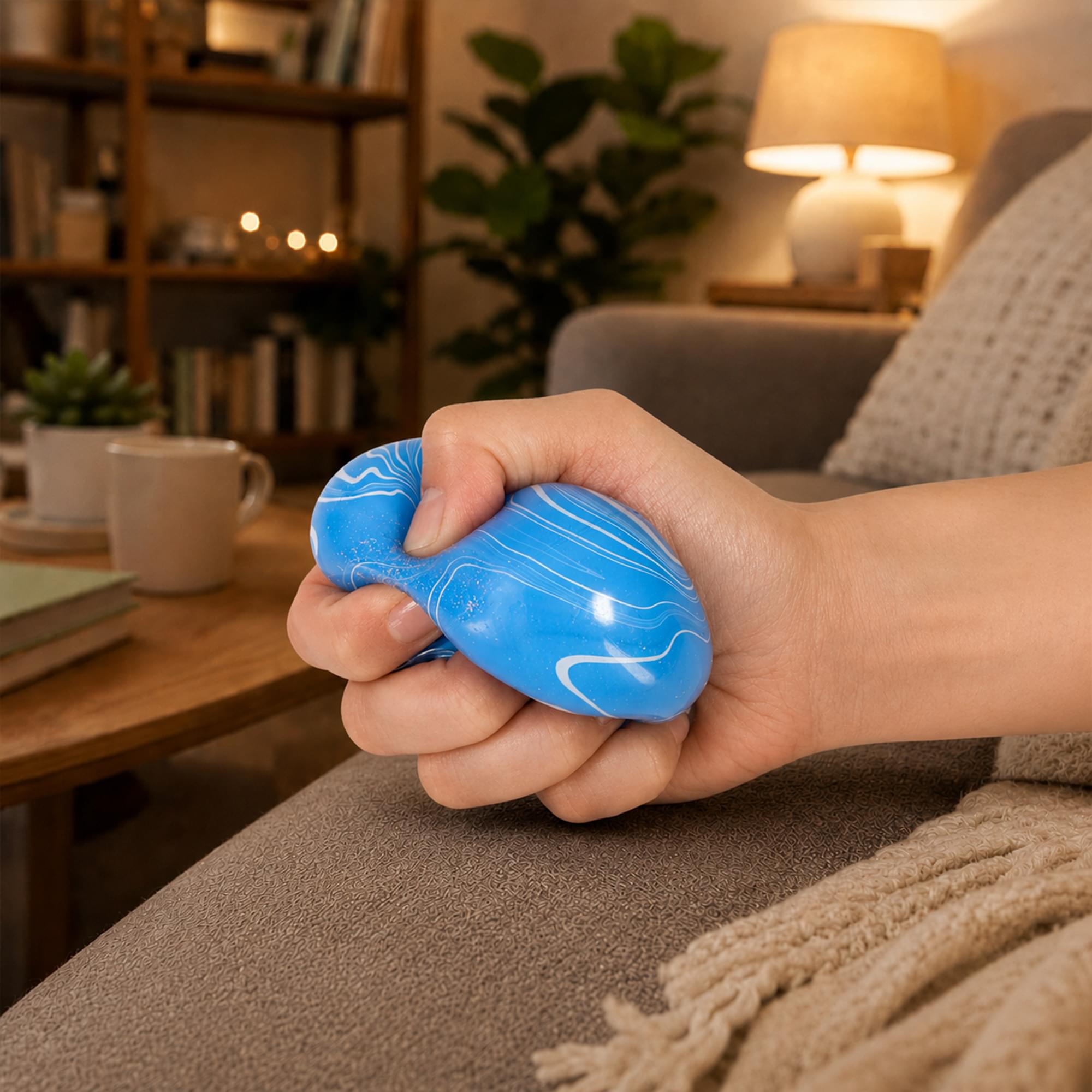 Alt View 2. Puka Creations - Marble Swirl Squishy Cube 2.5-Inch Stress Reliever | Blue & White - Blue.