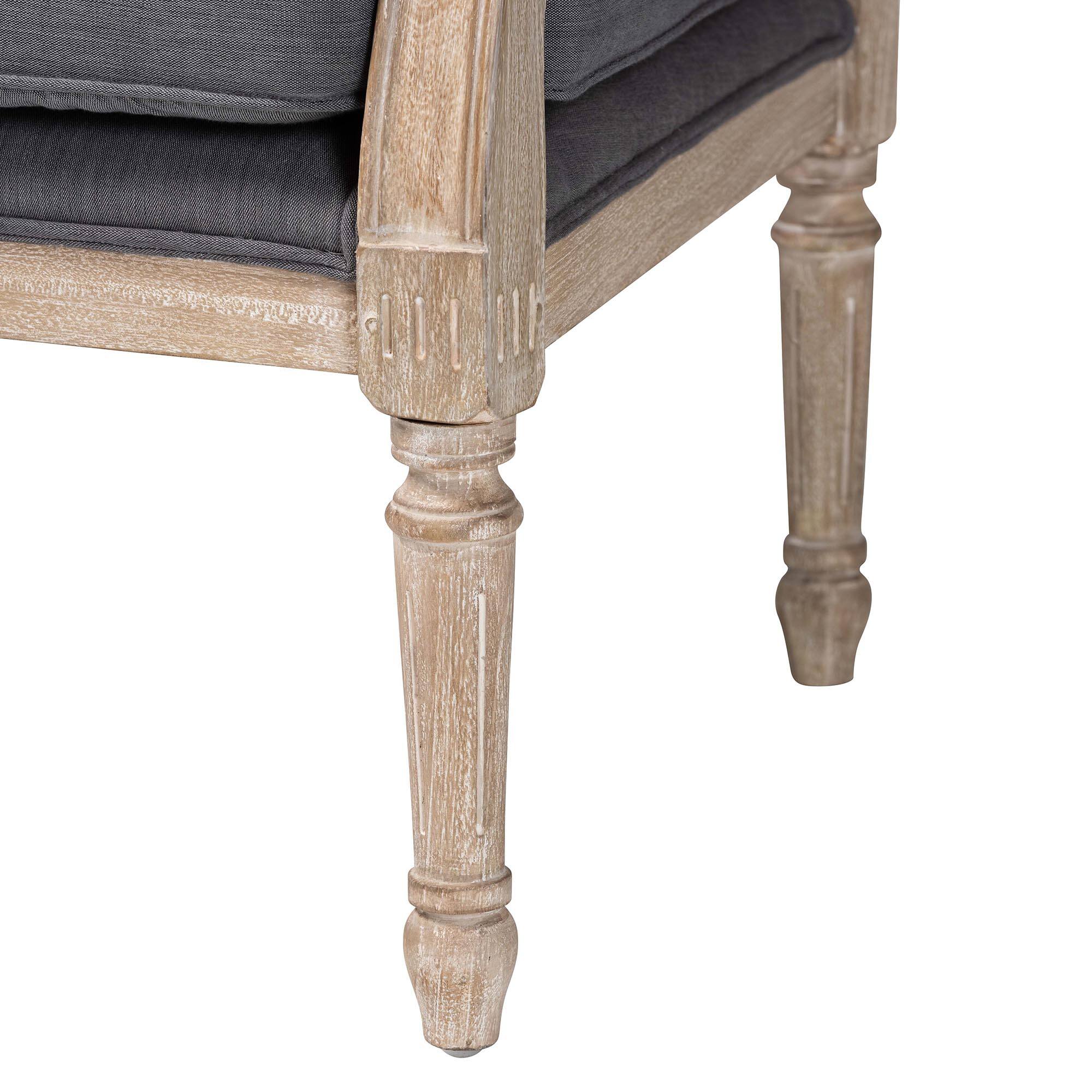 Alt View 2. bali & pari - Clemence French Provincial Fabric Whitewashed Mahogany Wood Armchair - Grey/Whitewashed Brown.