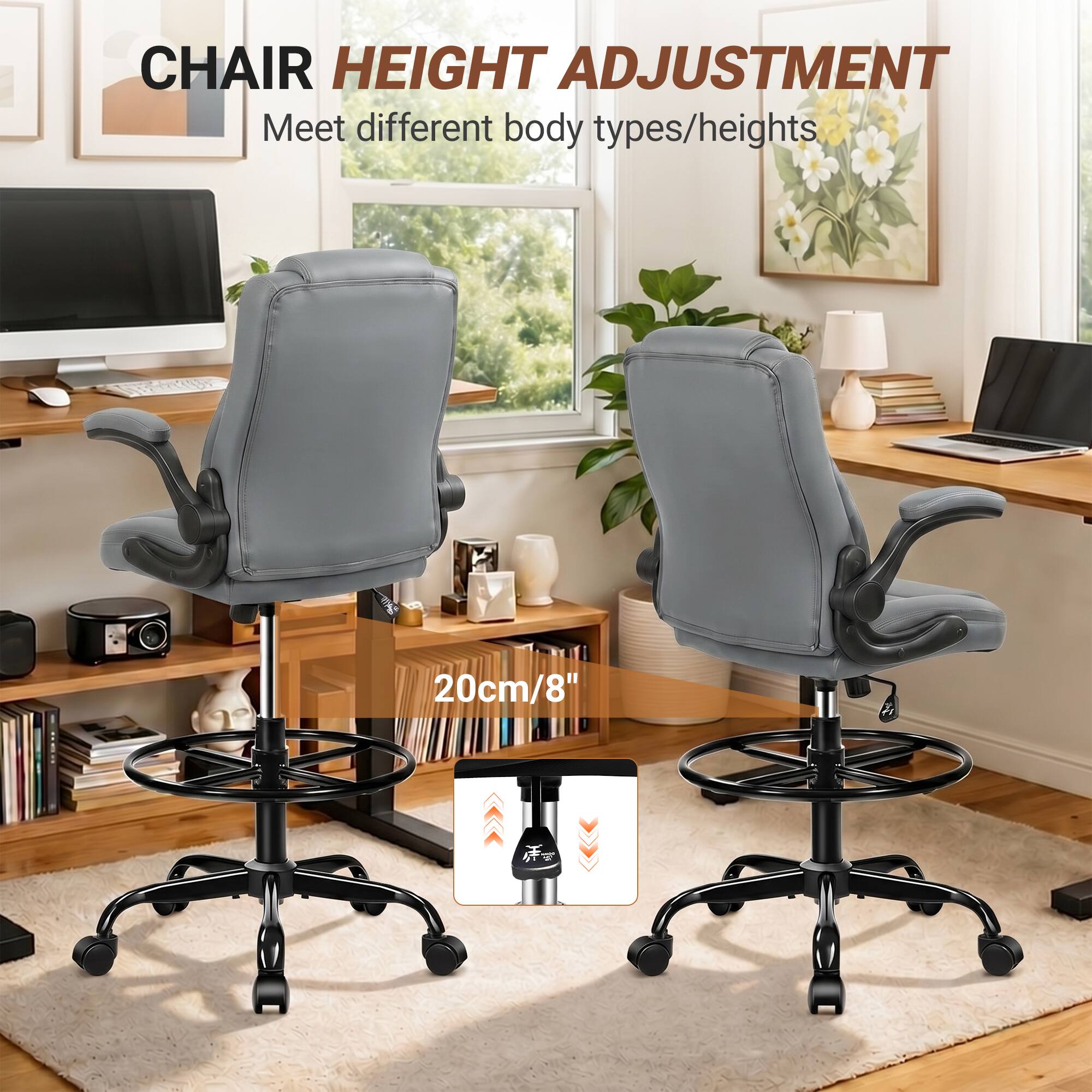 CHAIR HEIGHT ADJUSTMENT  
Meet different body types/heights  
20cm/8"
