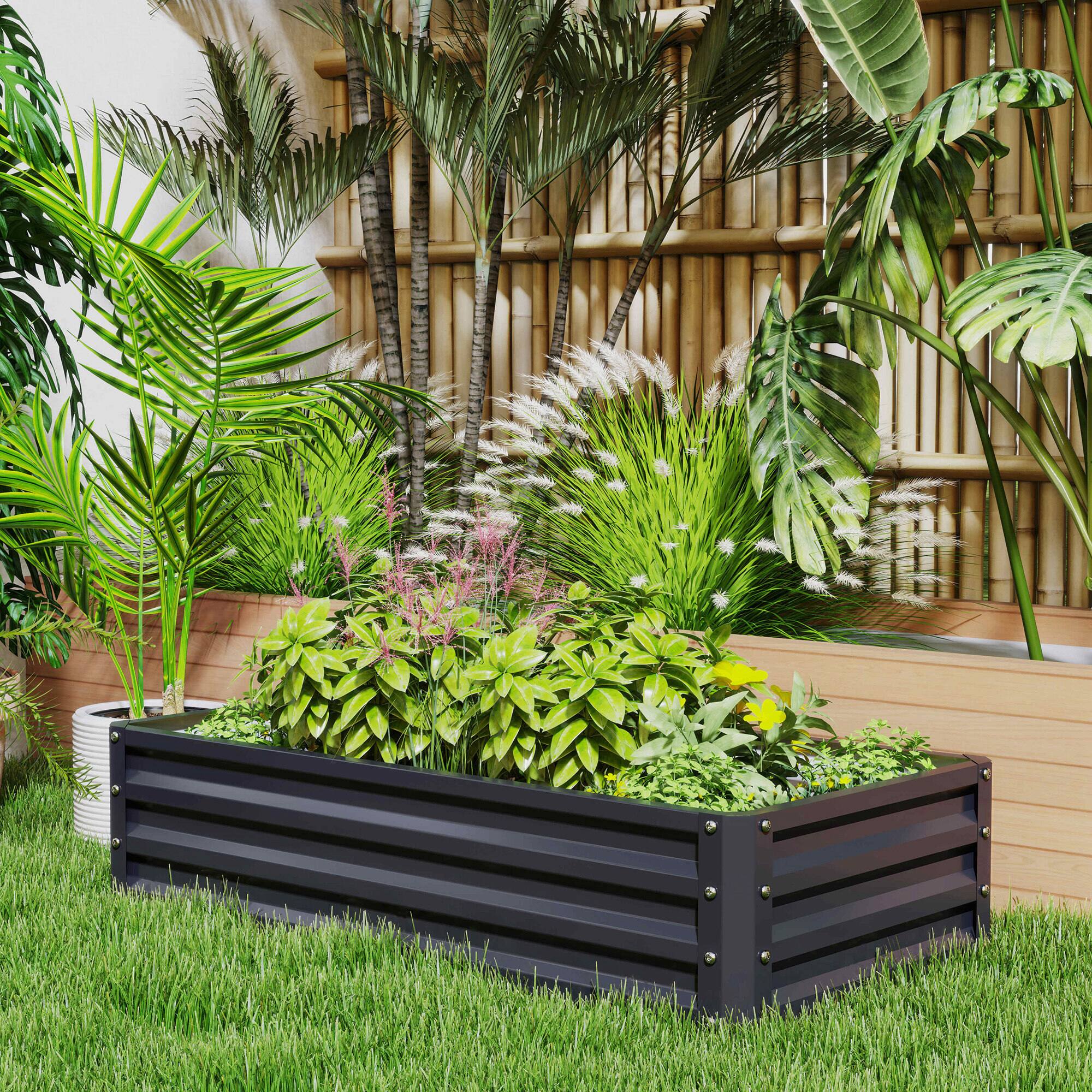 Alt View 7. Outsunny - Raised Garden Bed, 4' x 2' x 1' Metal Planter Box, for Growing Vegetables, Flowers, Herbs - Gray.