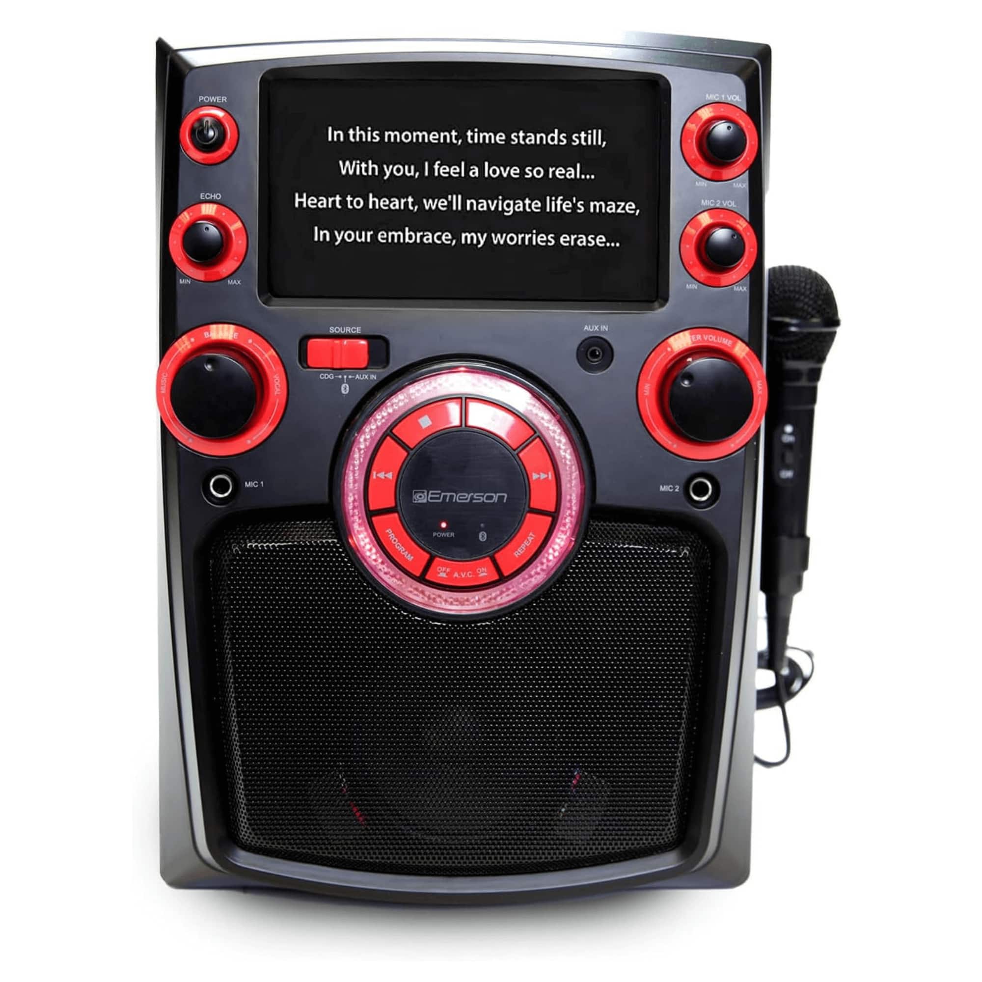 Emerson - Portable Bluetooth Karaoke System with 7" LCD Display and Mic Input - Black