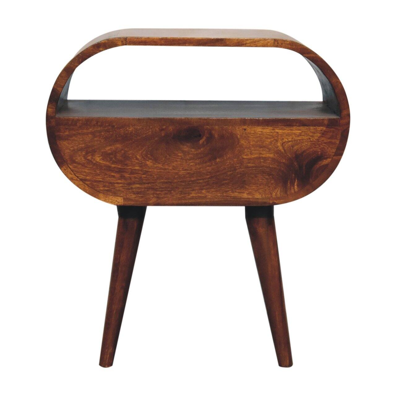 Alt View 6. Artisan Furniture - Artisan Furniture Solid Wood Large Chestnut Circular Bedside, 1 Drawer, 1 Open Slot, Nordic Legs, Dark Brown - Chestnut.