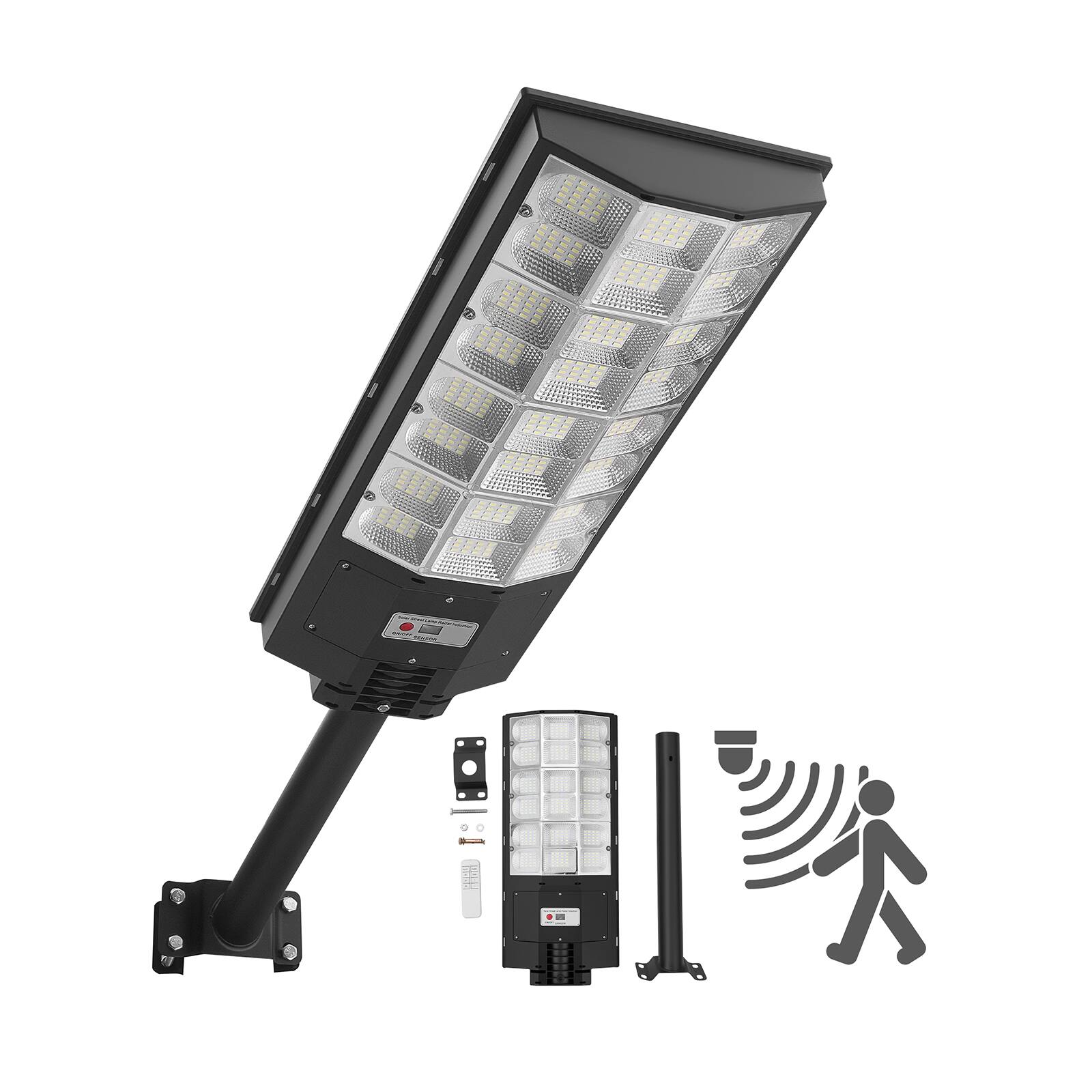 Front. VEVOR - 8000W Solar Street Light Outdoor, 450000LM, Commercial Parking Lot Light Dusk to Dawn, LED Flood Security Lamp - Black.