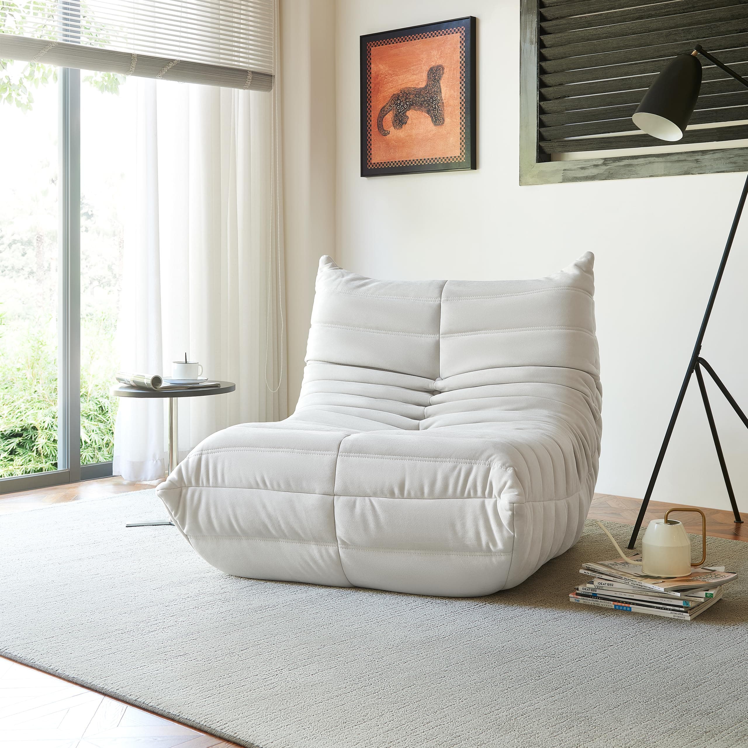 Fabibe - Bean Bag Chair - Corner Sofa, Fireside Chair Bean Bag Sofa Large Bean Bag Chair for Adults,Fireside Floor Couch for Livi - White Single