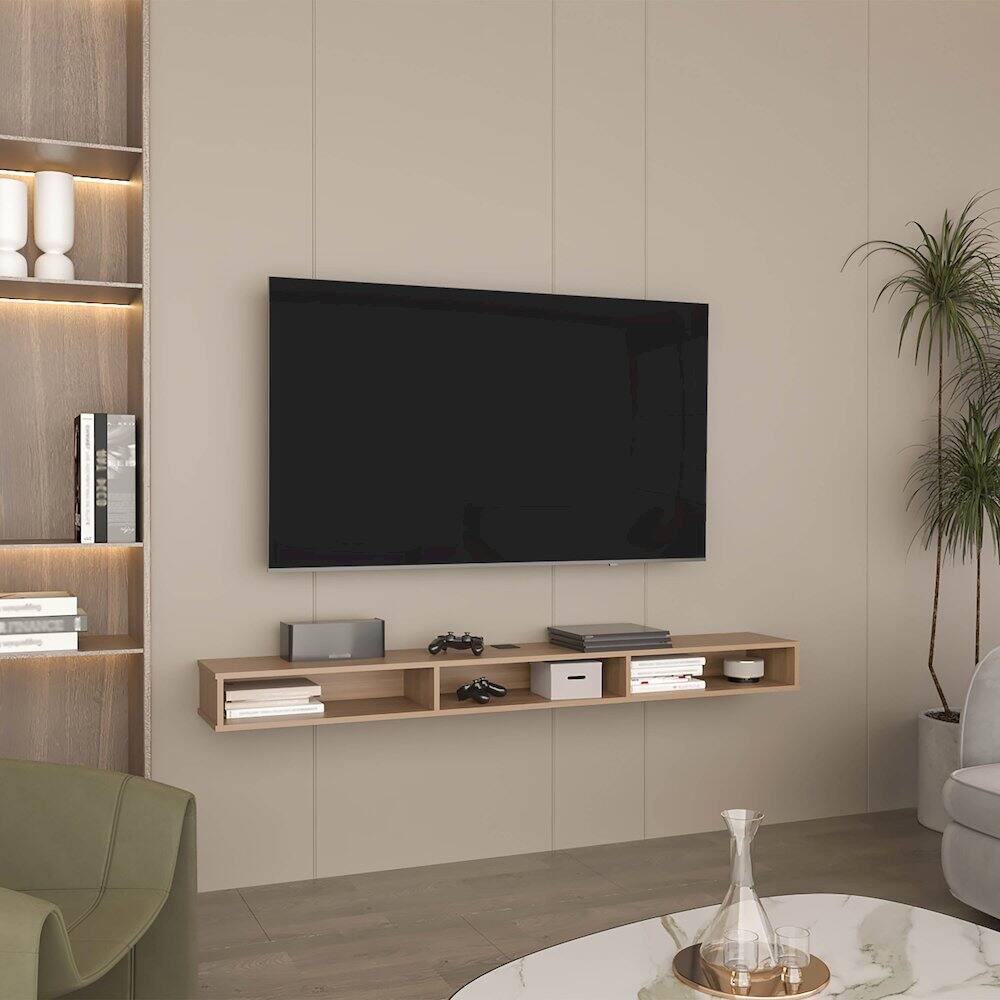 Alt View 2. TuHome - Luft 71" Wide Floating Tv Stand Natural Oak MDF - Brown.