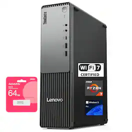 Lenovo - ThinkCentre neo 50s Desktop - AMD Ryzen 7 250 with 64GB DDR5 RAM – 2TB SSD - Wired K & M - Adata 64GB USB Drive - Black