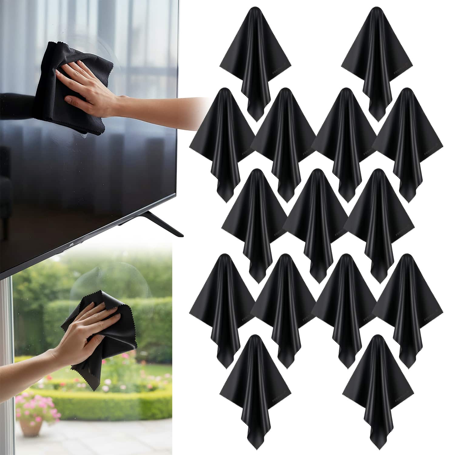 Fosmon - 15 Pack Reusable Microfiber Cleaning Cloth for Glasses, 6x7" Multi Surface Screen Cleaner Cloths for Eyeglasses Camera - Black