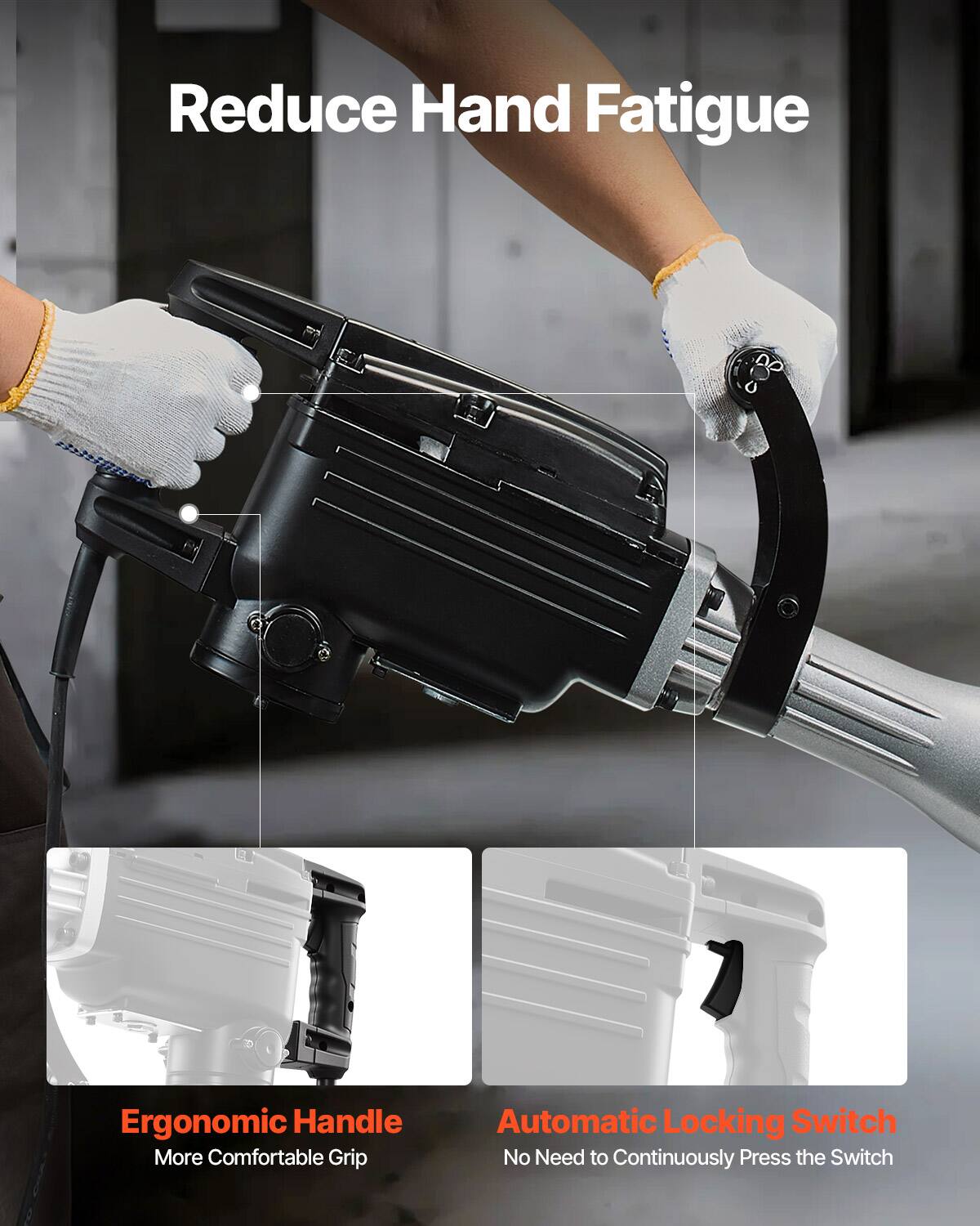 Reduce Hand Fatigue

Ergonomic Handle
More Comfortable Grip

Automatic Locking Switch
No Need to Continuously Press the Switch