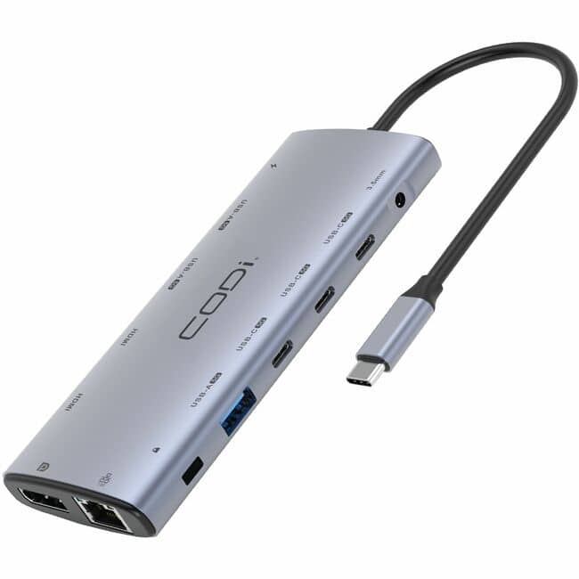CODi - 12-in-1 Multi-Port Hub - for Monitor, Projector - Charging Capability - USB Type C - 3 Displays Supported - 4K @