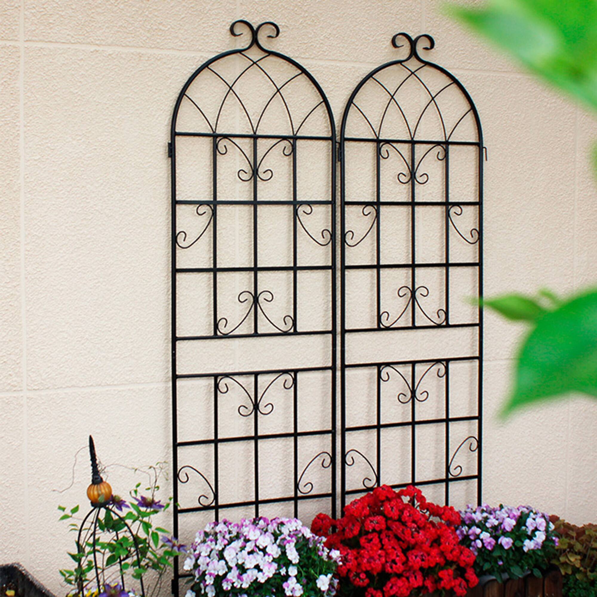 Back. Loheer - Rustproof Metal Garden Trellis 5.9 ft x 1.6 ft 4 Pack for Climbing Plants Outdoor Flower Support - Black.