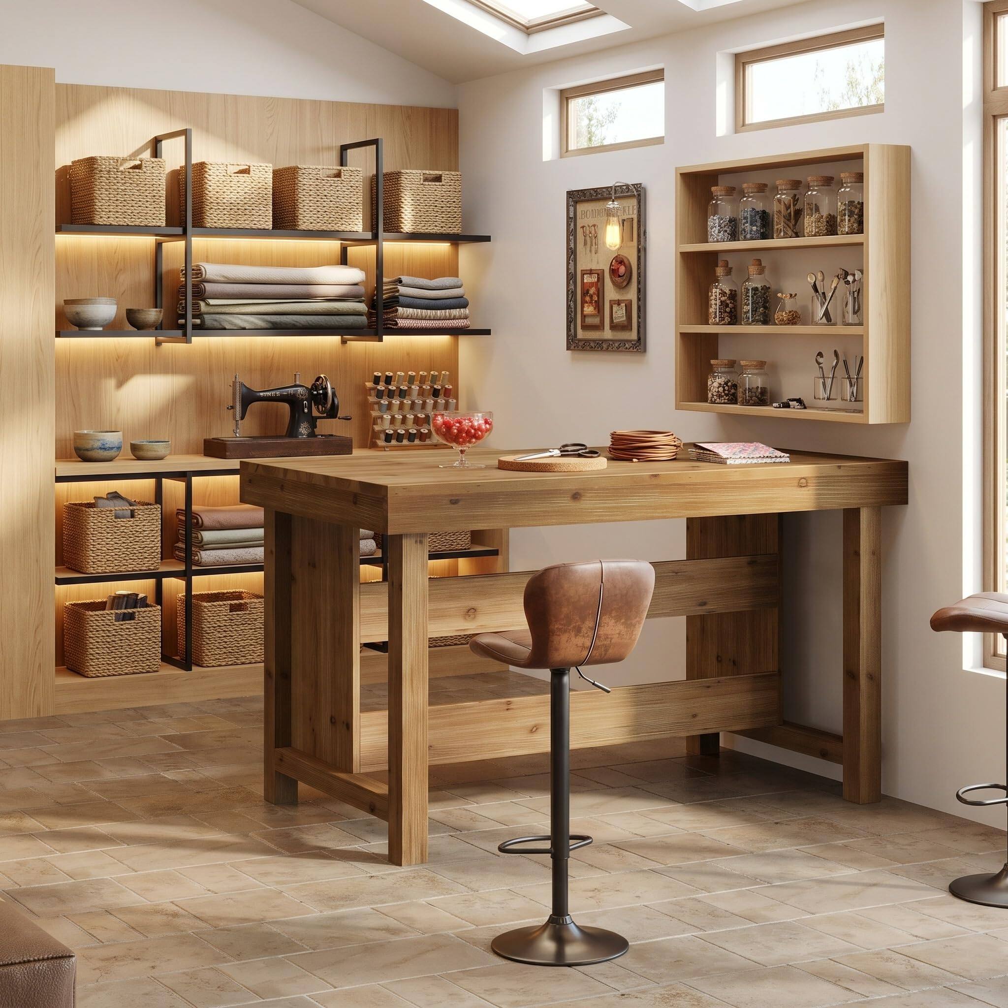 Back. Tribesigns - Craft Art Table with Storage and Seating, Natural Solid Wood - Natural.