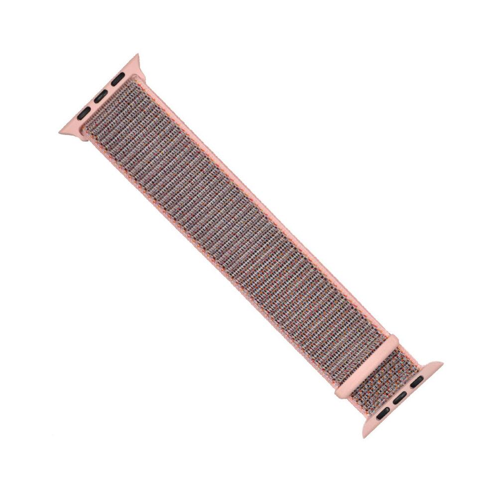 Left. StrapsCo - Everyday Comfort Nylon Watch Band For Apple Watch - 40mm/41mm/42mm - Pink & Grey.