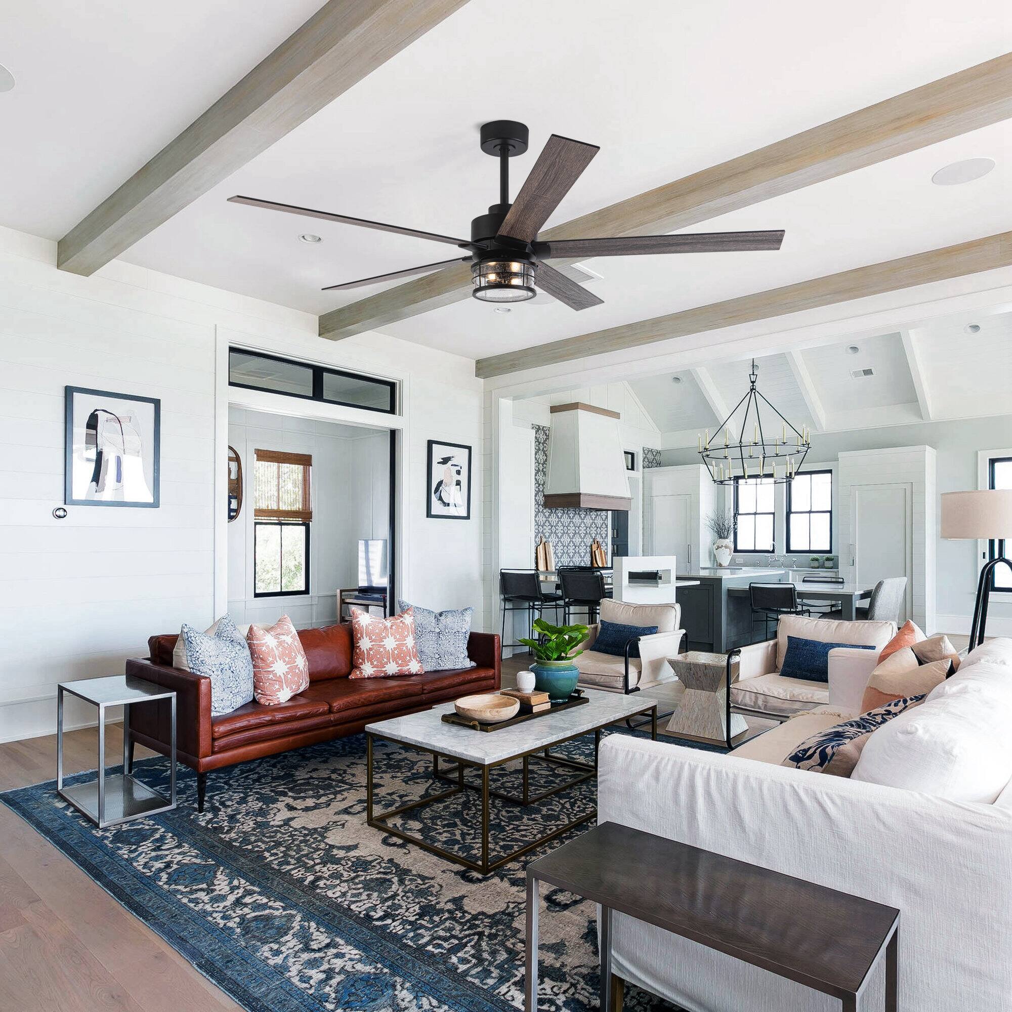 Alt View 2. Parrot Uncle - 65" Black Wooden 5-Blade Industrial Ceiling Fan with Light and Remote - Matte Black.