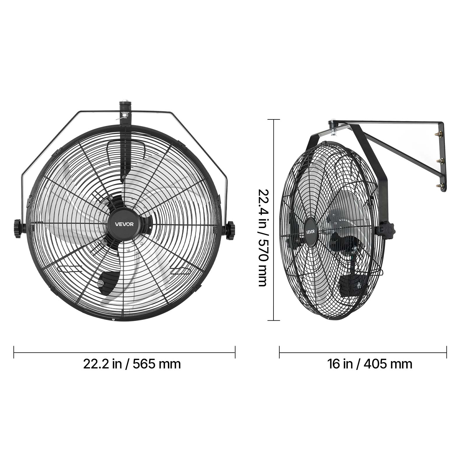VEVOR  
22.4 in / 570 mm  
22.2 in / 565 mm  
16 in / 405 mm