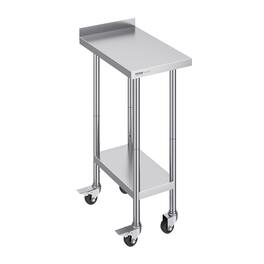 VEVOR - 24 x 15 x 40 Inch Stainless Steel Work Table, Commercial Food Prep Worktable with Casters, Heavy Duty Prep Worktable - Silver