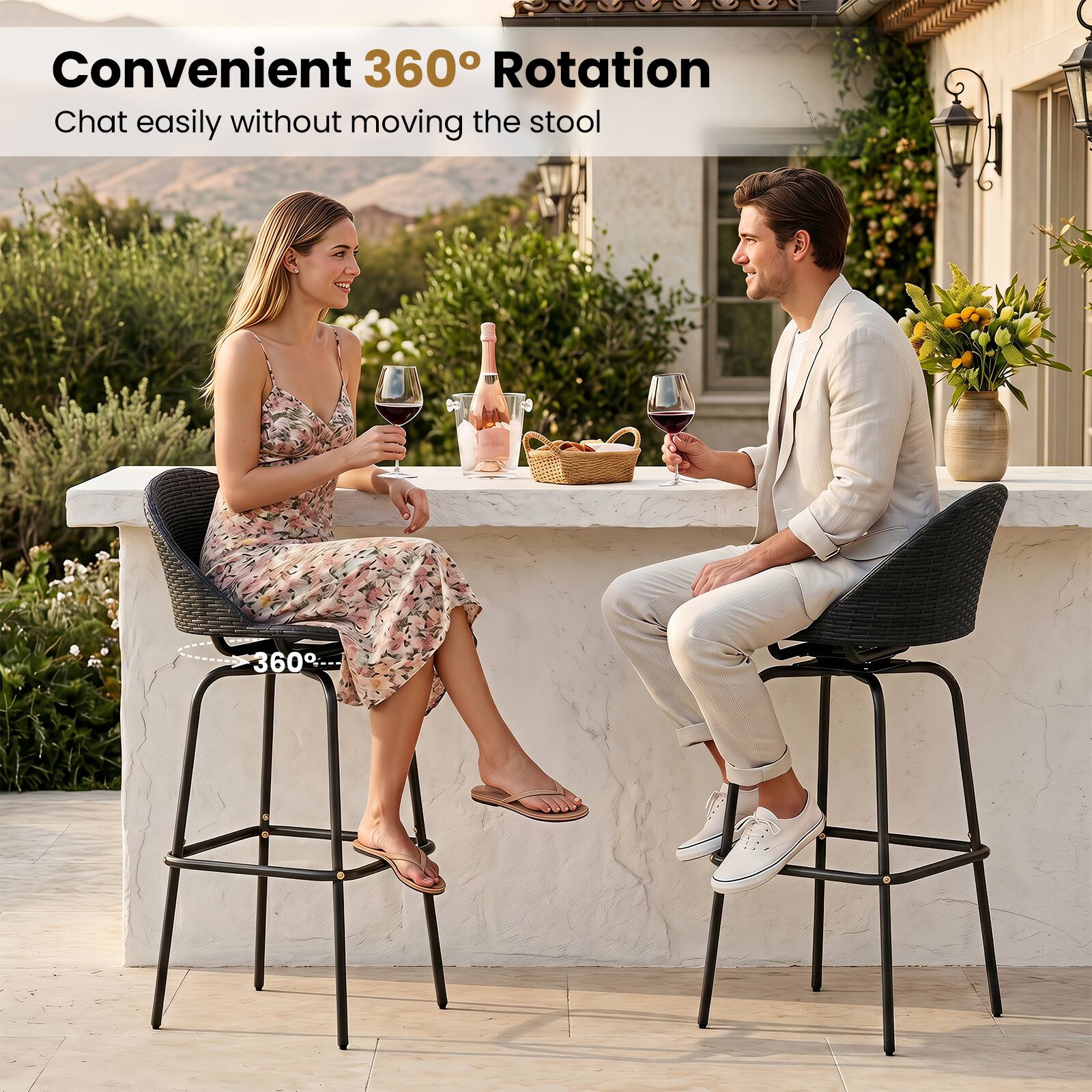Convenient 360° Rotation  
Chat easily without moving the stool